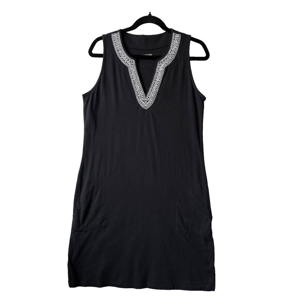 Lands' End Embroidered V Neck Stretch Sleeveless Pocket Dress S Resortwear Chic